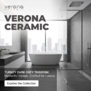 Verona Ceramic tile installation in modern bathroom interior, Urban Greige Collection TK6006M.