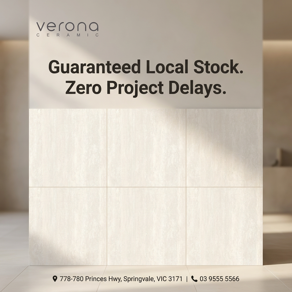 Travertine Sierra Ivory Filled Porcelain Tile, 600x600mm, showcasing ivory-filled matte texture and Verona Ceramic branding.
