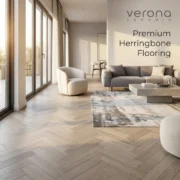 Safari European Oak Herringbone flooring in a modern living room setting.