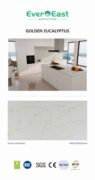 Golden Eucalyptus engineered stone slab showcasing kitchen application and surface detail.