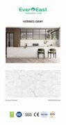 Hermes Gray engineered stone slab showcasing modern kitchen island design.