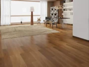Brown Sugar Premium SPC Hybrid Flooring installation in a modern living room.