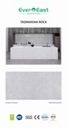 Tasmanian Rock engineered stone slab showcasing grey veining on a white base.