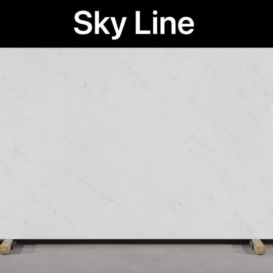 Sky Line engineered stone slab with delicate grey veining, bright white base.