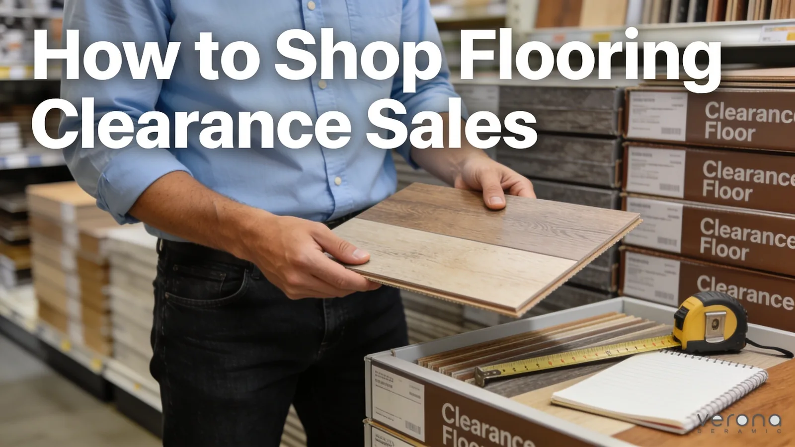 Man holding flooring sample showcasing flooring clearance sales at Verona Ceramic in Springvale, VIC.