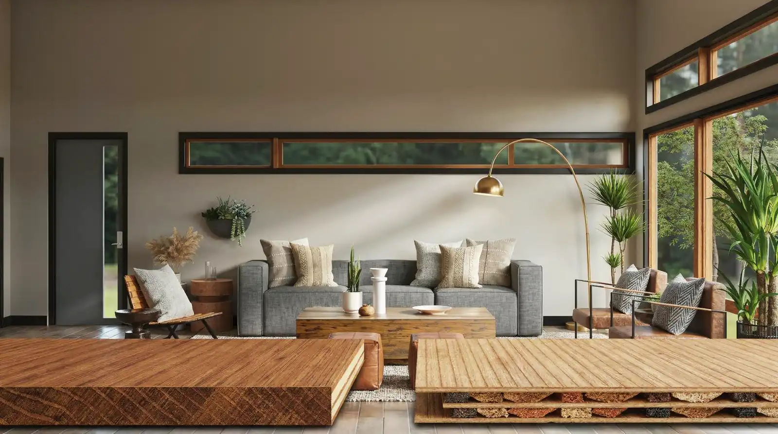 Solid timber boards are milled from a single piece of hardwood throughout, while engineered boards