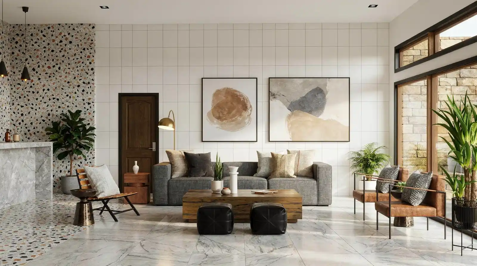 Premium Tiles Melbourne: Your Complete Guide 3 Living area design showcasing porcelain and ceramic tile flooring, terrazzo-look accents, and premium tile ranges.