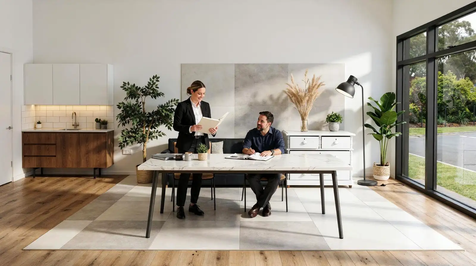 A Melbourne showroom visit with samples and technical guidance lets a buyer confirm the right