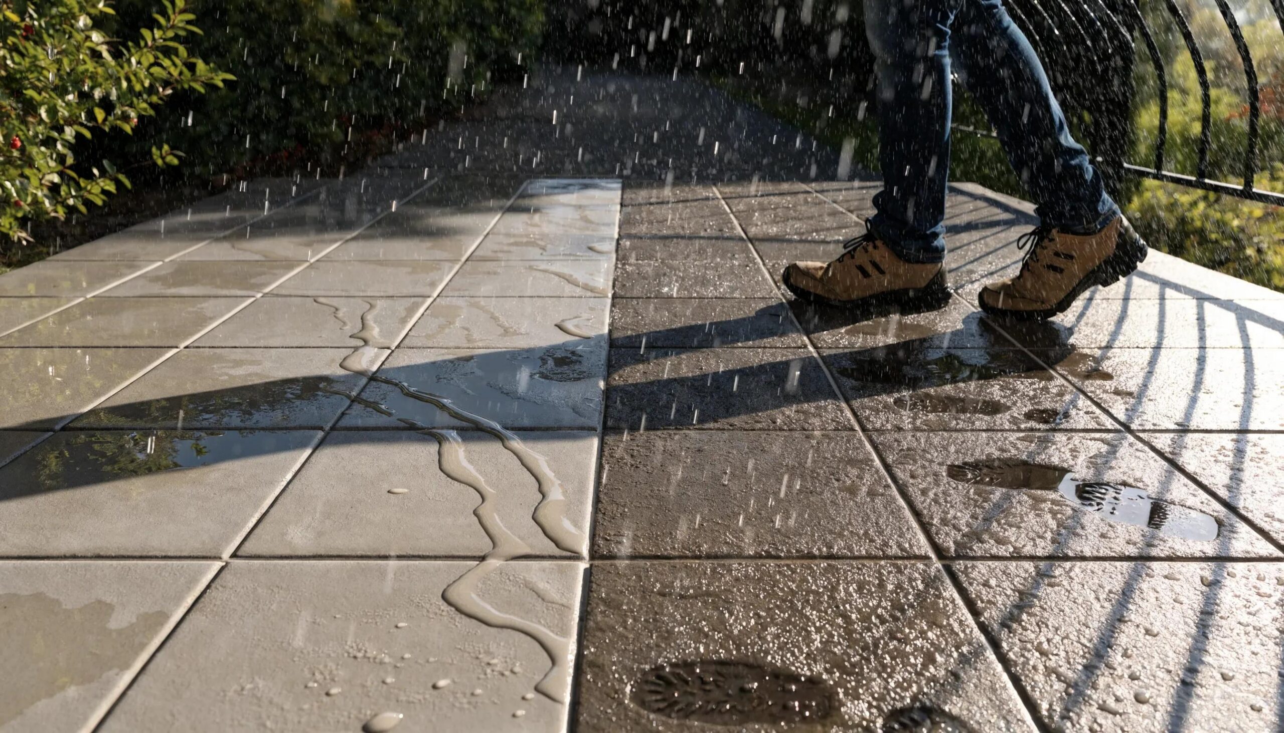 Durability features of outdoor tiles demonstrated through exposure to various weather conditions